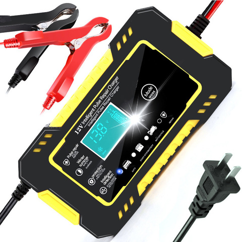 Car Battery Charger 12V 6A Touch Screen Pulse Repair LCD Fast Power Charging Wet Dry Lead Acid Digital LCD Display ► Photo 1/6