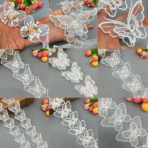 10/20pcs Organza Rhinestone Butterfly Embroidered Pearl Lace Trim Flower Applique Trimmings Ribbon Fabric Wedding Dress Sewing ► Photo 1/6