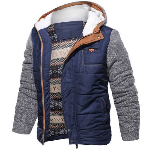 Men's Cotton Padded Jacket Patchwork Hooded Warm Winter Coat Thick Comfortable and Fashionable Clothing 3XL Large Size ► Photo 1/4