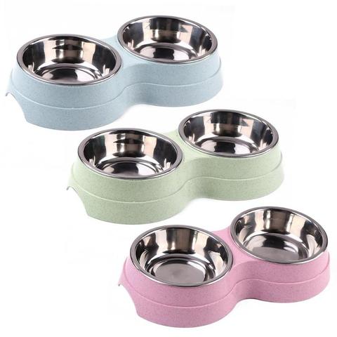 Pet Dog Duble Bowl Kitten Food Water Feefer Stainless Steel Small Dogs Cats Drinking Dish Feeder for Pet Supplies Feeding Bowls ► Photo 1/6