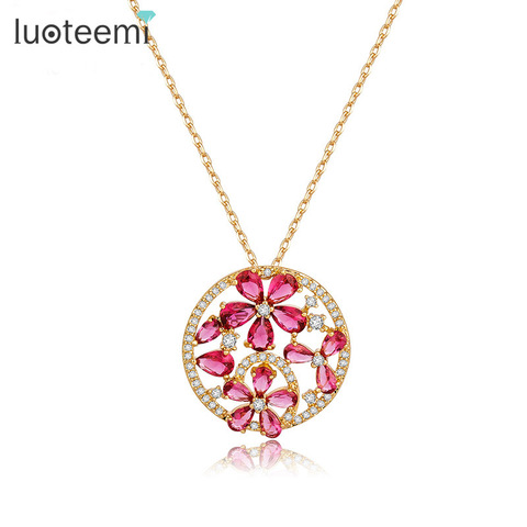 Luoteemi Newest Top Quality Tiny Cubic Zirconia Champagne Gold-Color Teardrop CZ Flower Round Pendant Necklaces For Women ► Photo 1/6