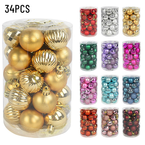 34pcs/box Plastic Christmas Ornament Balls Bauble 4cm Christmas Tree Ornament Decorations Xmas Hanging Balls Toys Navidad Gift ► Photo 1/6