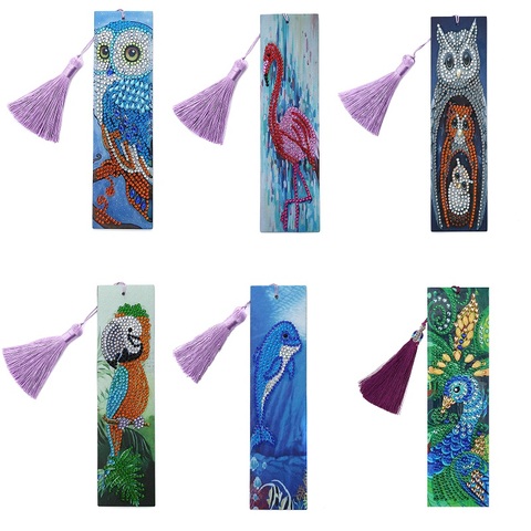 5D Diamond Painting Exquisite Owl Flamingo Leather Bookmarks Tassel Bookmarks Special Shaped Diamond Embroidery Craft decoration ► Photo 1/6