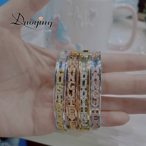 Duoying DIY Slider Charms Bangles Custom Name Bracelets Bangle Zirconia Letters Custom Bangles Personalized Name Bangles ► Photo 1/6