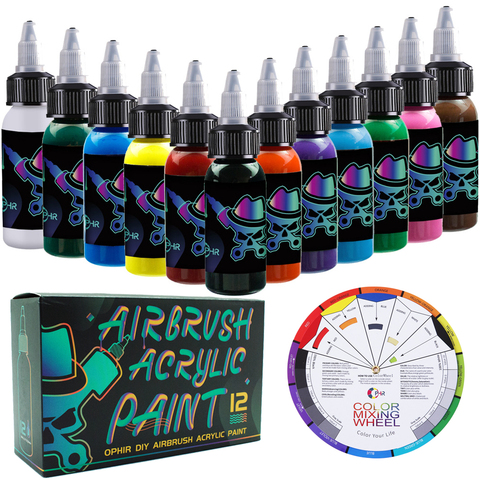 OPHIR 12 Color Airbrush Acrylic Ink for Model Shoes Leather Painting Airbrush Acrylic Pigment Ink Airbrush DIY Paint TA005(1-12) ► Photo 1/6