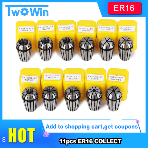 ER16 Collet Set 11pcs Chuck From 1mm to 10mm Beating 0.1MM Precision For CNC Milling Lathe Tool and Spindle Motor ► Photo 1/1