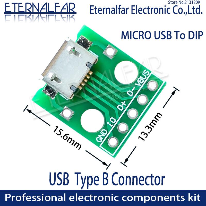 10Pcs Micro USB to DIP Adapter 5pin Female Connector B Type PCB Converter Pro 