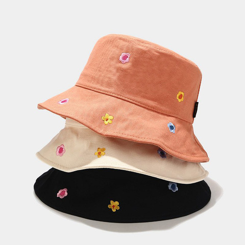 2022 Cotton flower embroidery Bucket Hat Fisherman Hat outdoor travel hat Sun Cap Hats for Men and Women 250 ► Photo 1/6