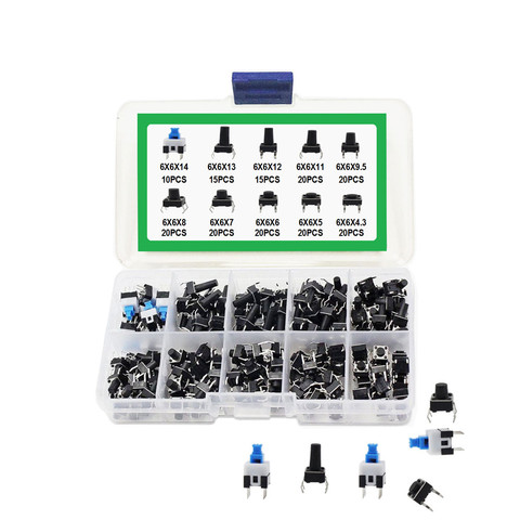 180PCS 10 Type 6*6 Light Micro Touch Switch Set Push Button Switch Kit Assortment Set DIY Tool Accessories 6x6 Keys Tact ON/OFF ► Photo 1/5