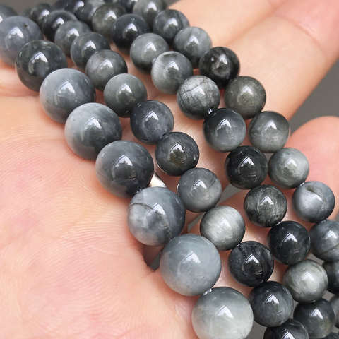 A+ Natural Gem Gray Hawk's Eye Stone Smooth Round Loose Spacer Beads For Jewelry Making Beads 6 8 10 12mm 7.5Inches Diy Bracelet ► Photo 1/4