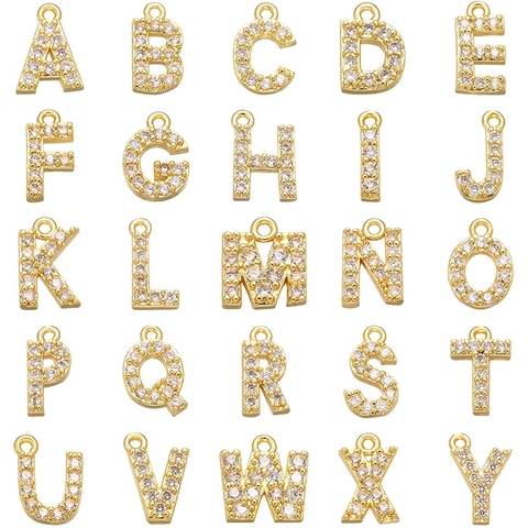 ZHUKOU 8x8.5mm Brass Cubic Zirconia Crystal 26 Letter Charms Pendants for Women Necklace earring jewelry accessories model:VD545 ► Photo 1/6