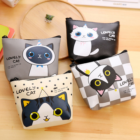 Stationery creative coin purse cute cartoon kitten PU material children wallet student coin purse key lock key storage bag ► Photo 1/5