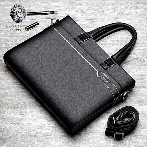LAORENTOU Men's Genuine Leather Briefcase Business Laptop Handbags Male Crossbody Shoulder Bag Cow Leather Notebook Briefcases ► Photo 1/6