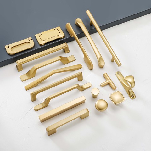 Simple Style Matte Gold Cabinet Handles Solid Aluminum Alloy Kitchen Cupboard Pulls Drawer Knobs Furniture Handle Hardware ► Photo 1/6