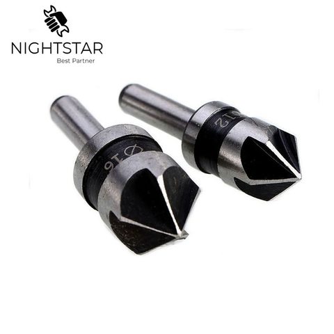 2pcs HSS 5 Flute Countersink Drill Bit 82Degree Point Angle Chamfer Chamfering 1/4