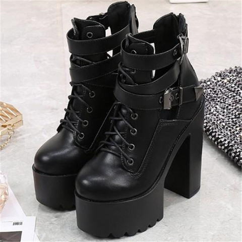 Sexy 15CM Thick High Heels Waterproof Shoes Woman Platform Pumps PU Buckle Strap Round Toe Office Career waterproof womens shoes ► Photo 1/1