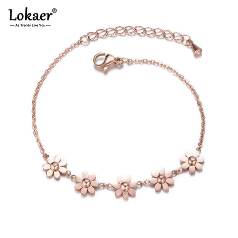 Lokaer Classic Titanium Steel Daisy Charm Bracelets & Bangle For Women Rose Gold Color Chain & Link Bracelet Jewelry B17066 ► Photo 1/5