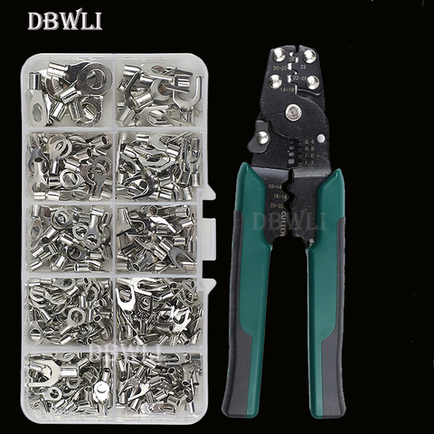 320Pcs Terminals Non-Insulated Ring Fork U-type Brass Terminals Assortment Kit Cable Wire Connector Crimp Spade with plier ► Photo 1/2