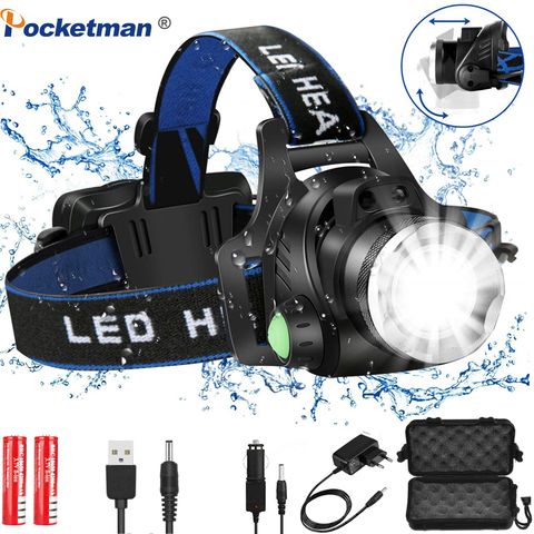 Headlamps 6000lumens Led Headlamp L2/T6 Zoomable Headlight Head Torch Flashlight Head lamp by 18650 battery for Fishing Hunting ► Photo 1/6
