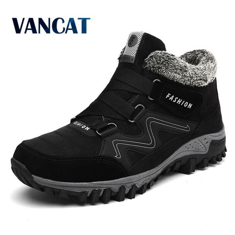 VANCAT Men Boots Winter With Fur 2022 Warm Snow Boots Men Winter Boots Work Shoes Men Footwear Fashion Rubber Ankle Shoes 39-46 ► Photo 1/6