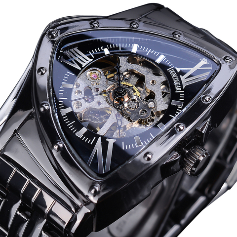 DUNCOUGAR Triangle Skeleton Black Automatic Watch Stainless Steel Men Waterproof Business Sport Irregular Mechanical Wristwatch ► Photo 1/6