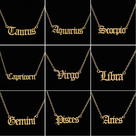 Personalize Jewelry Leo Zodiac Sign Astrology Necklace Star Sign 12 Constellation Old English Letter Aries Necklaces Gift ► Photo 1/6