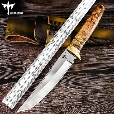 Voltron outdoor survival tactical straight knife wilderness survival knife Multi-function camping knives wood handle D2 blade ► Photo 1/6