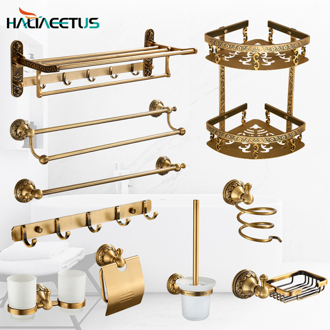 Brass Bathroom Accessories Set Antique,Bathroom Shelves,Towel Bar,Toilet Paper Holder ,Soap Holder,Toilet Brush Holder ► Photo 1/6