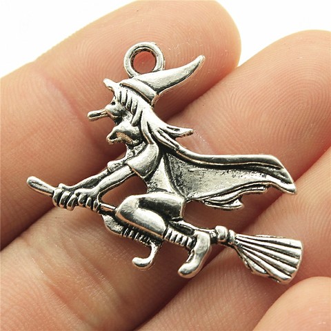 WYSIWYG 4pcs 36x34mm Witch On Broomstick Halloween Charm Pendants For Jewelry Making Magician Pendants Charm Wizard ► Photo 1/1