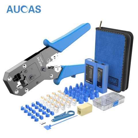 AUCAS Rj45 Crimper Tool Crimping Cable Networking Wire Ratchet Pliers Lan Kit RJ12 Tools   Punch Mikrotik Krimptang Equipment ► Photo 1/6