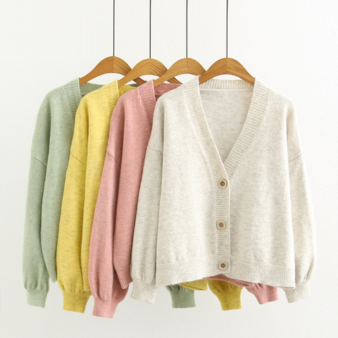 2022 Autumn Cardigan Single Breasted Green Pink Yellow Short Women  Long Sleeve Loose Caridgan Female Knitted Jacket Women ► Photo 1/5