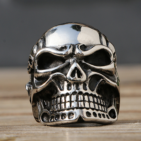 Size 7-14 Polishing Kapala Skull Ring Men Boys Stainless Steel Motor Biker Ring Domineering Male Gothic Skull Rings Wholesale ► Photo 1/6