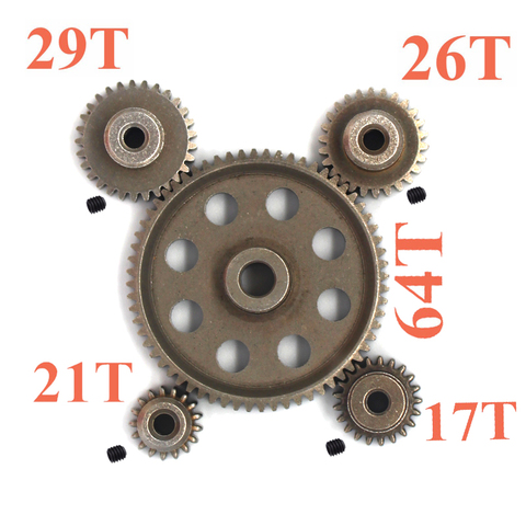 HSP 48P 0.8M 64T Main Metal spur Gear 5mm reducer＆17/21/26/29T Motor Gear 3.17mm Shaft diameter for Hsp 94123 94111 94107 94170 ► Photo 1/6