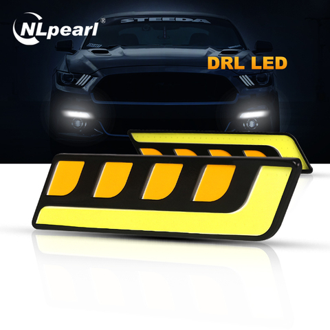 Nlpearl 2x Car Light Assembly DRL Led COB Daytime Running Lights Dual Color White Yellow Auto DRL External Auto Daylight 12V ► Photo 1/6