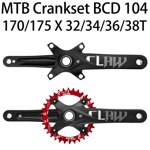 Prowheel MTB 104BCD Crankset 170/175mm with Round Narrow Wide Chainring 32/34/36/38t Bottom Bracket Mountain bike crank ► Photo 1/6