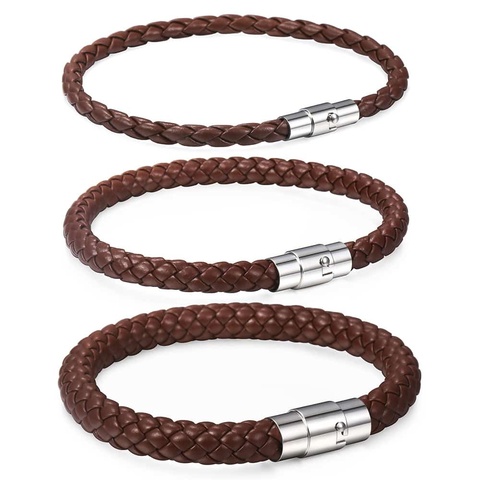 Davieslee 4/6/8mm Leather Bracelet For Men Black Braided Rope Stainless Steel Clasp 20/23/25cm Men's Bracelet DLBM118 ► Photo 1/6