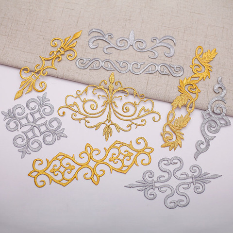 2Pcs Gold Silver Flower Patch Venise Lace Appliques Embroider Patch Iron On Wedding Dress Lace Decoration DIY ► Photo 1/1