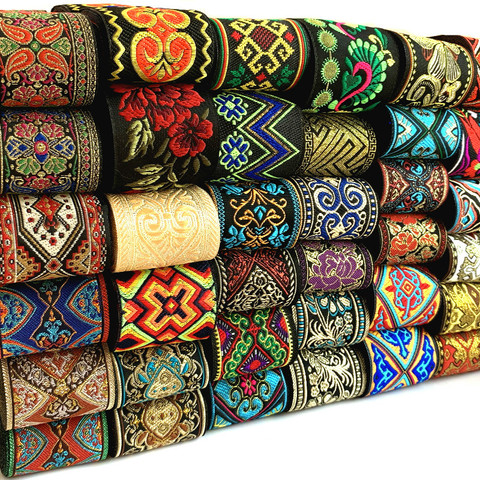 HOT 3 Yards 5CM Vintage Ethnic Embroidery Lace Ribbon Boho Lace Trim DIY Clothes Bag Accessories Embroidered Fabric Custom ► Photo 1/6