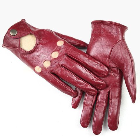 New Leather Gloves Women's Thin Single-Layer Hollow Breathable Driving Riding Motorcycle Sheepskin Gloves Spring And Autumn ► Photo 1/6