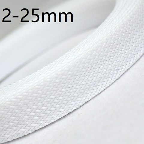 White PET Braided Wire Sleeve 3 4 6 8 10 12 14 16 20 25mm Tight High Density Insulated Cable Protection Expandable Single Color ► Photo 1/3