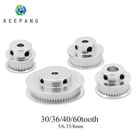 Kee Pang 1PC GT2 Timing Pulley 3D Printer pulley 30 36 40 60 Tooth Pulley Wheel Bore 5mm 8mm Aluminum Gear Teeth Width 6mm Part ► Photo 1/6