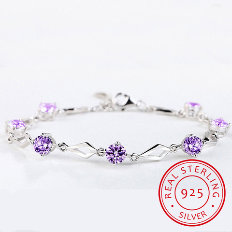 Silver 925 Jewelry Bracelets for Women Trendy Amethyst 925 Sterling Silver Bracelet Charm Women Wedding Bracelet Gift ► Photo 1/6