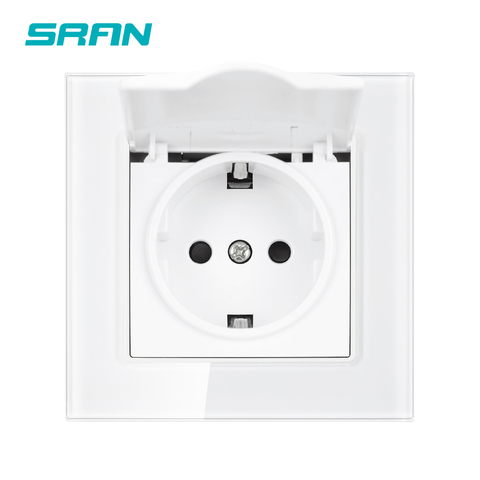 SRAN eu power socket with waterproof cover,16A Crystal tempered glass panel iron plate Iron claw wall socket eu F601-GR03 ► Photo 1/6