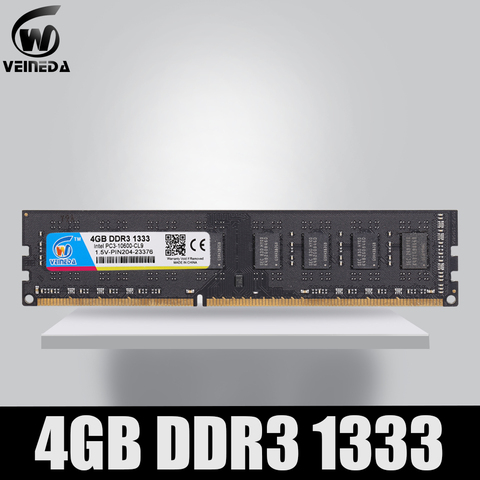 VEINEDA Dimm Ram DDR3 4 gb 1333Mhz ddr 3 PC3-10600 Compatible 1066 ,1600 Memory 240pin for All AMD Intel Desktop ► Photo 1/6
