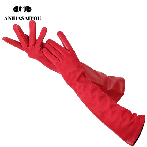 Sheepskin color women's gloves,genuine suede 50% women's leather gloves,Keep warm winter women's long gloves - 2014 ► Photo 1/6