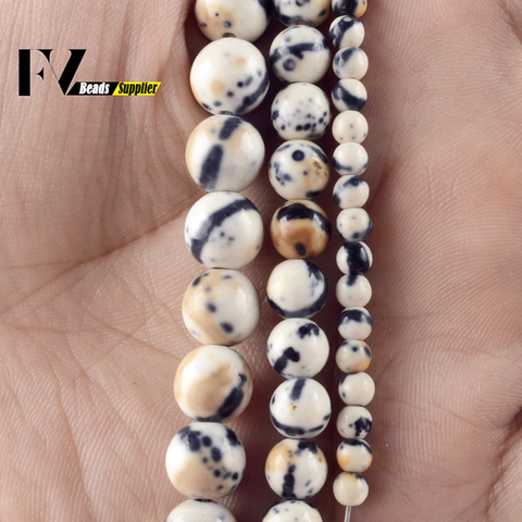 Natural Black White Spot Rain Flower Beads Round Loose Spacer Beads For Jewelry Making Diy Bracelets Necklace 4/6/8/10/12mm 15“ ► Photo 1/6