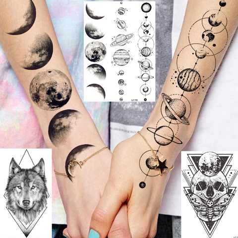 Buy Online Water Transfer 3d Star Black Planet Tree Temporary Tattoo Sticker For Kids Women Men Wolf Lion Tree Tattoos Foream Body Arm Tato Alitools