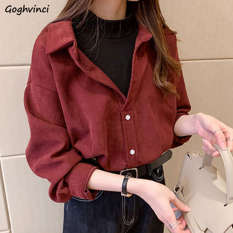 Shirts Women Fake Two-pieces Vintage Fashion Blouses Street-wear Patchwork Long-sleeve Loose Office-ladies All-match Simple Chic ► Photo 1/6