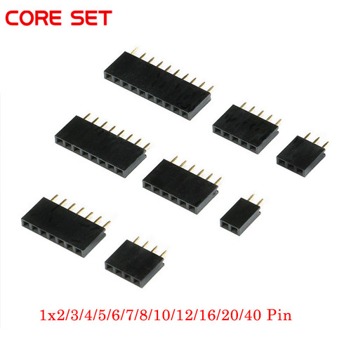 10Pcs 2.54mm Stright Female Single Row Pin Header Strip PCB Connector 1*2/3/4/5/6/7/8/10/12/16/20/40 Pin ► Photo 1/6