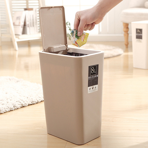 8L Plastic Trash Can Pressing Cover Home Kitchen Office Waste Bin TUE88 ► Photo 1/6